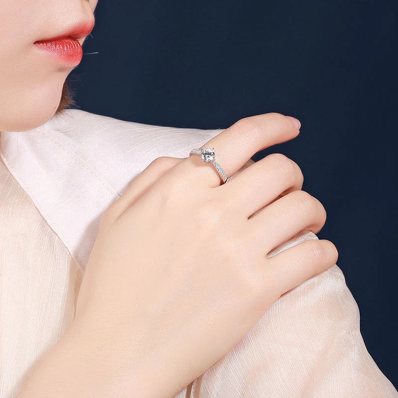 18K White Gold Plated Sterling Silver Ring with AAA Zircon