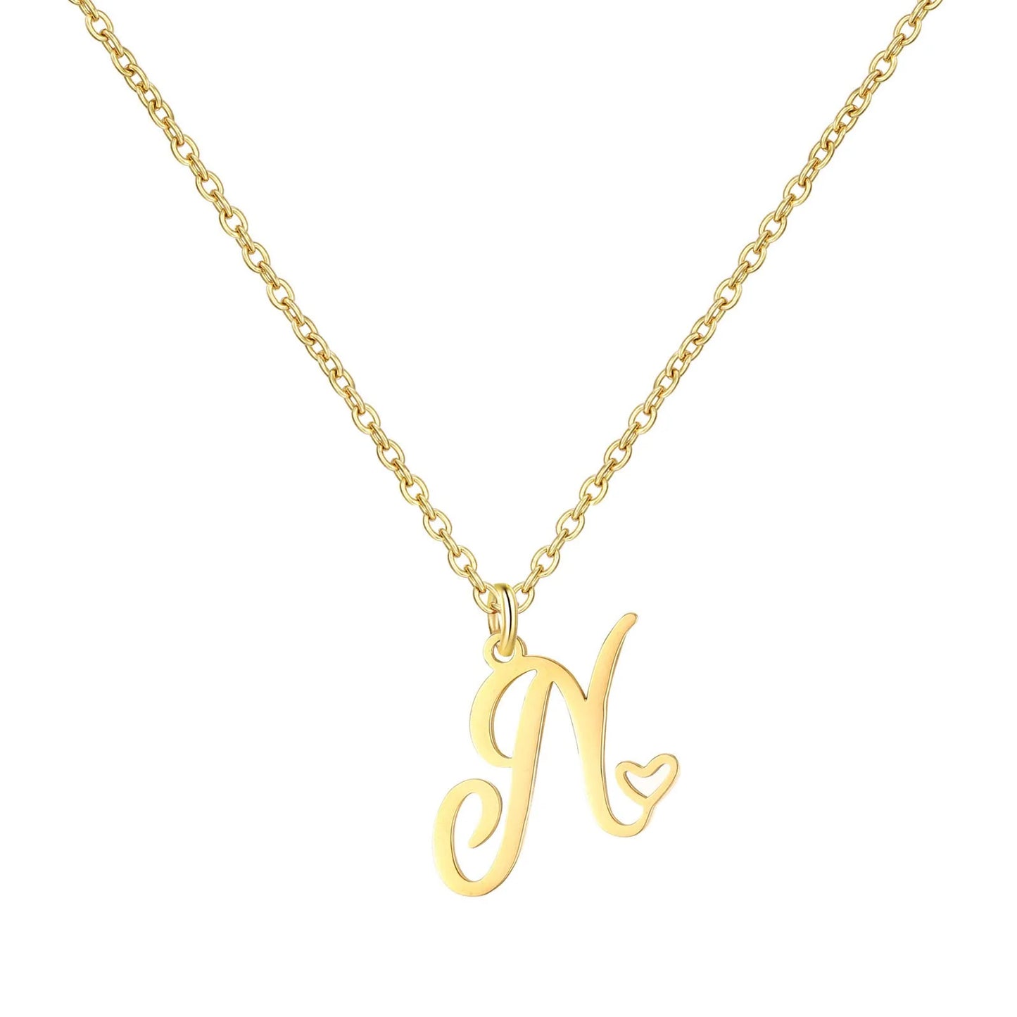 18K Gold Heart Initial Necklace