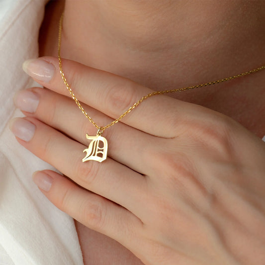 Gothic Initial Necklace – Personalized 18K Gold Plated Jewelry