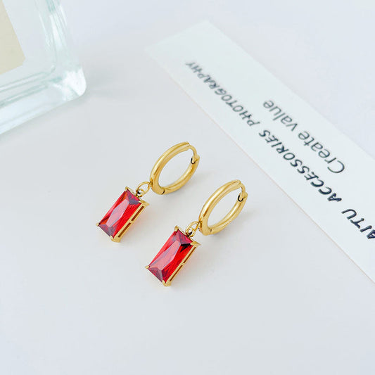 Red Cubic Zirconia Dangle Hoop Earrings