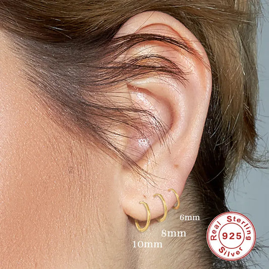 Thin Classic Sterling Silver Huggies in Gold Plated