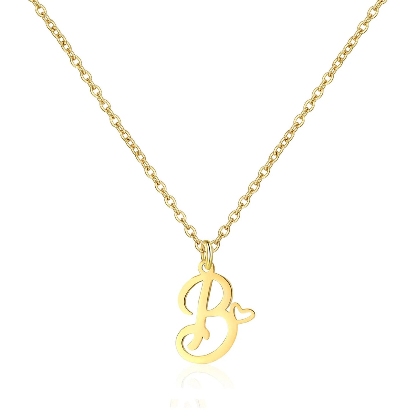18K Gold Heart Initial Necklace