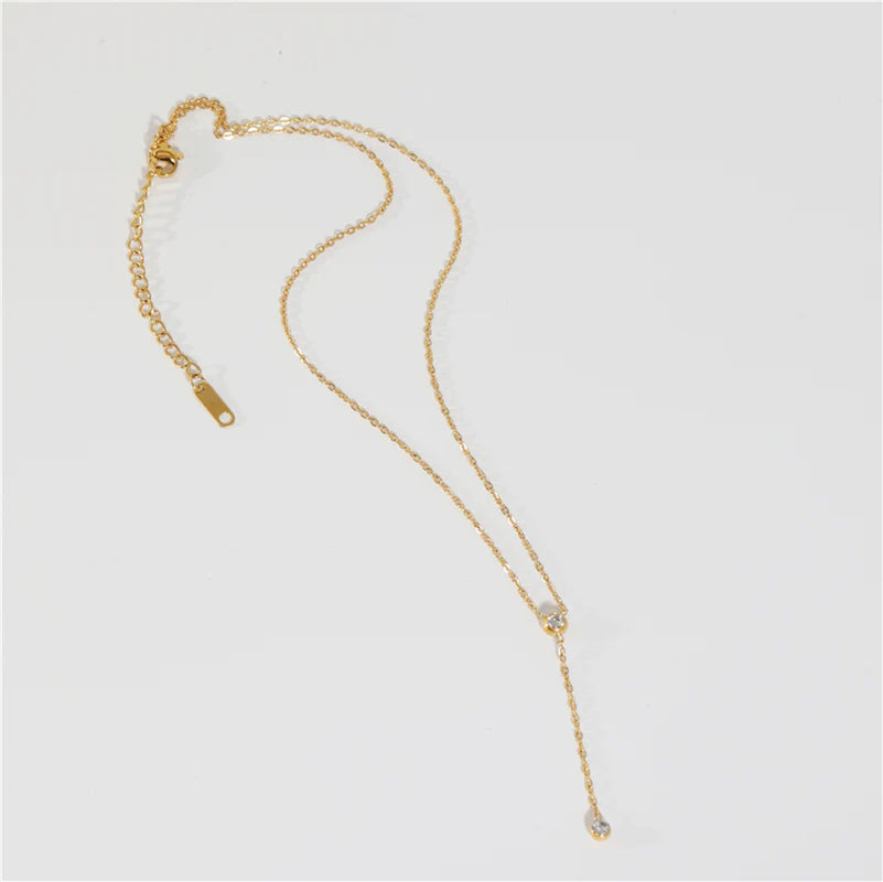 18K Gold-Plated Y-Necklace with Cubic Zirconia Sparkle