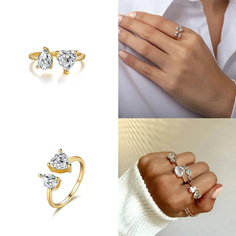 Adjustable Heart Ring in 18K Gold-Plated Sterling Silver