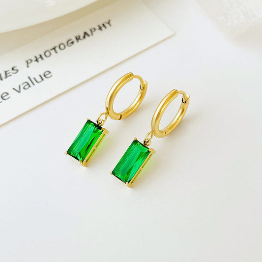 Green Cubic Zirconia Dangle Hoop Earrings