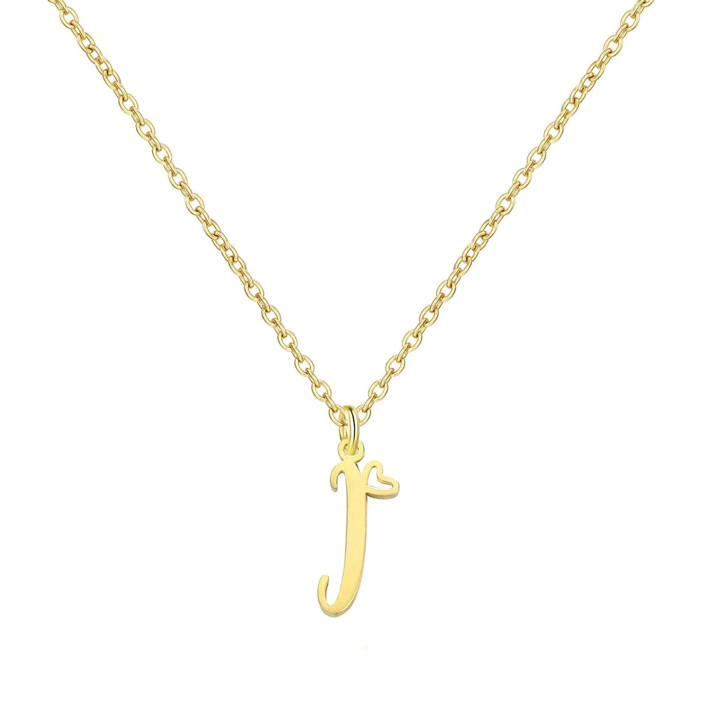 18K Gold Heart Initial Necklace