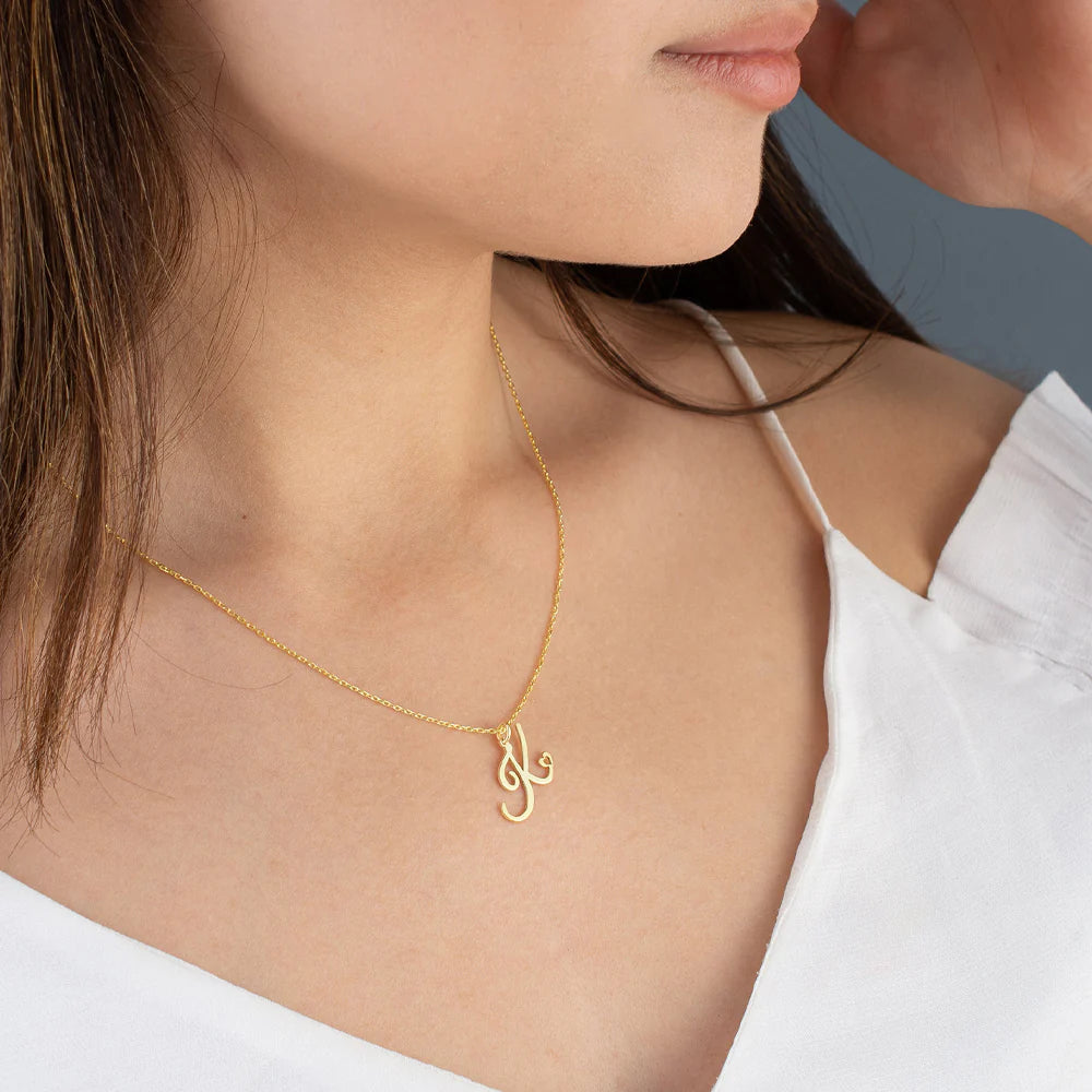 18K Gold Heart Initial Necklace