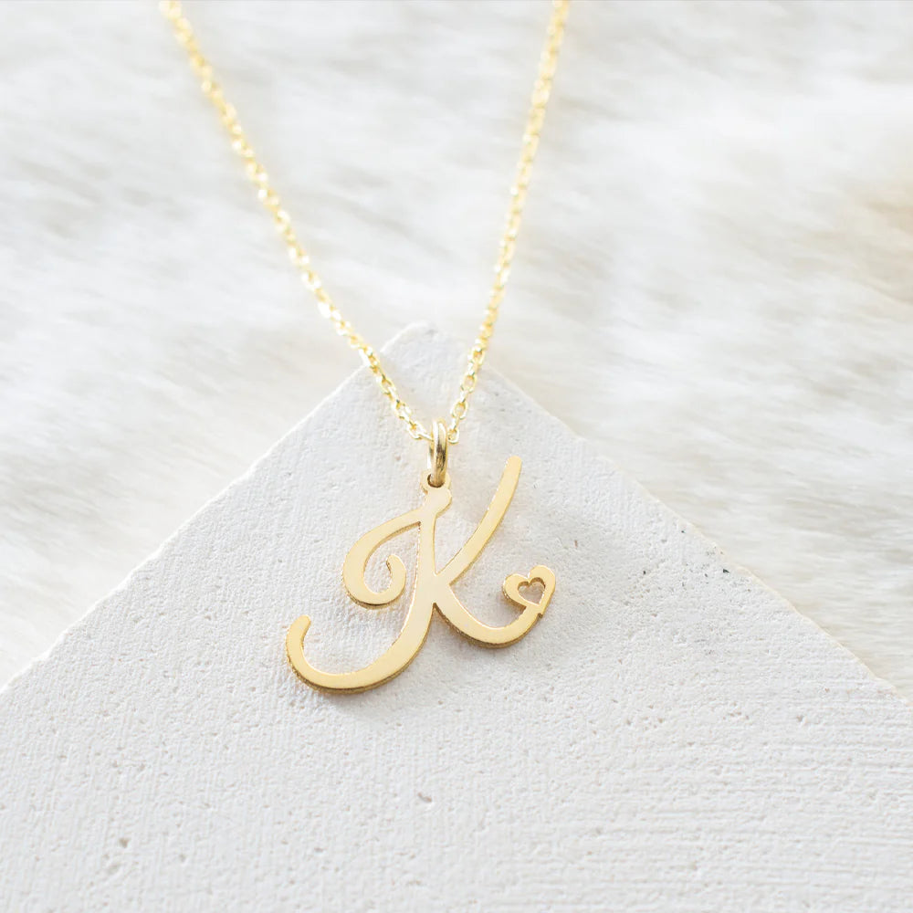 18K Gold Heart Initial Necklace