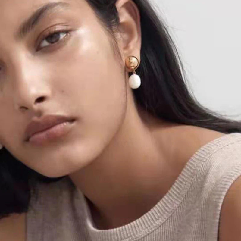14K Gold-Plated White Pearl Drop Earrings