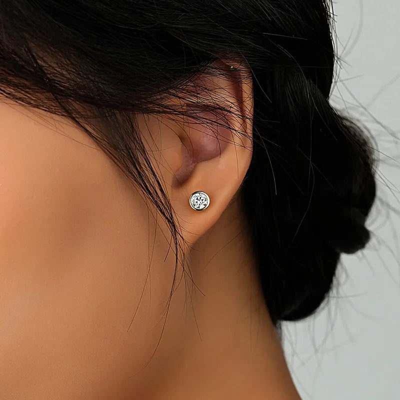 Classic Sparkle Studs – Gold Finish & Round Zircon