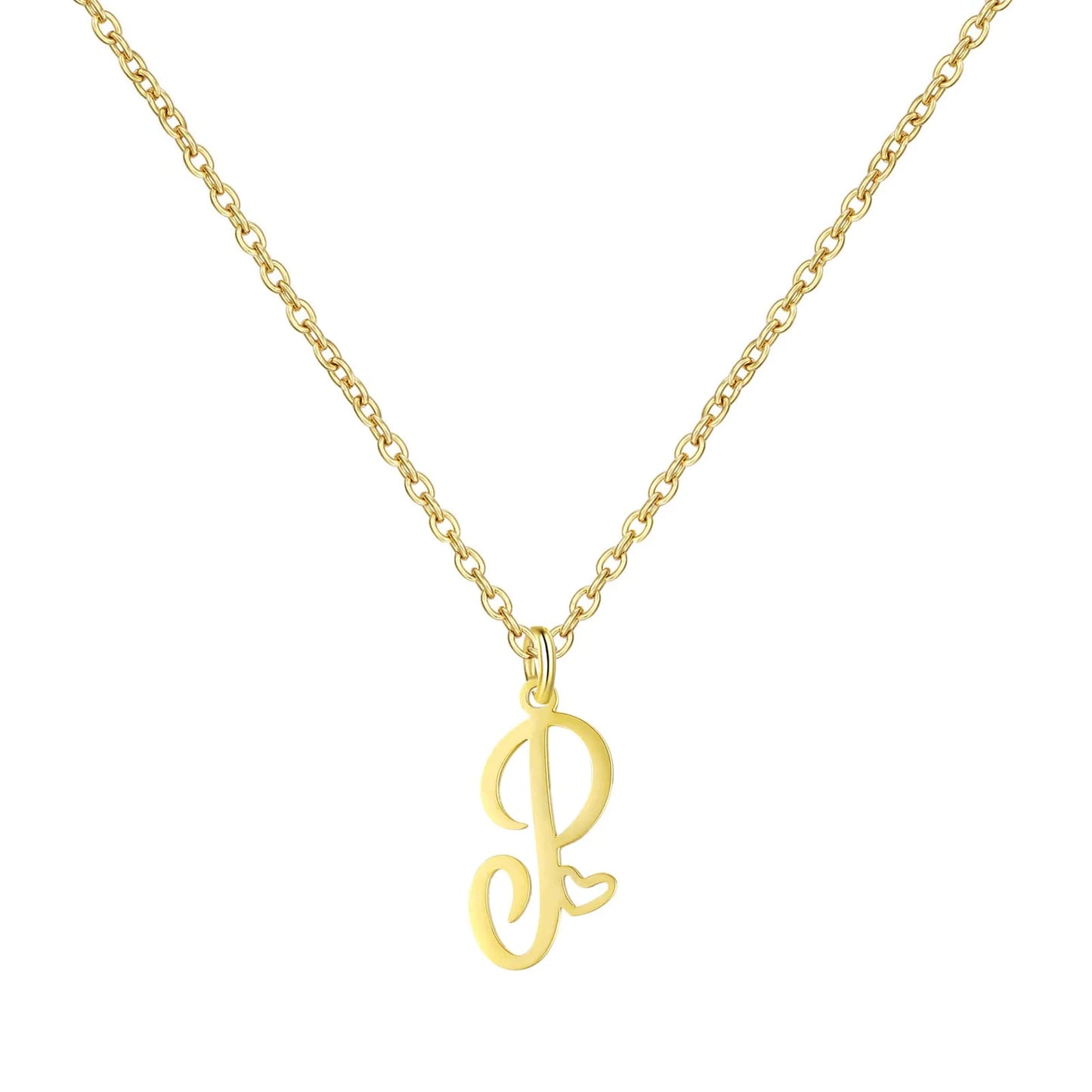 18K Gold Heart Initial Necklace