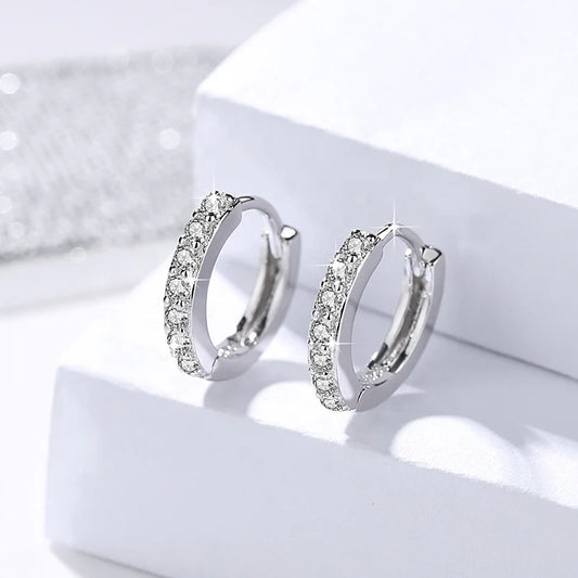 Sterling Silver Micro Pave Huggie Hoops
