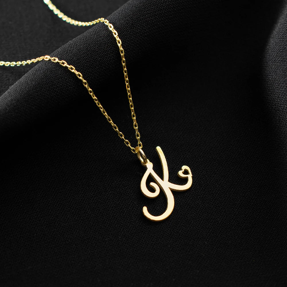 18K Gold Heart Initial Necklace