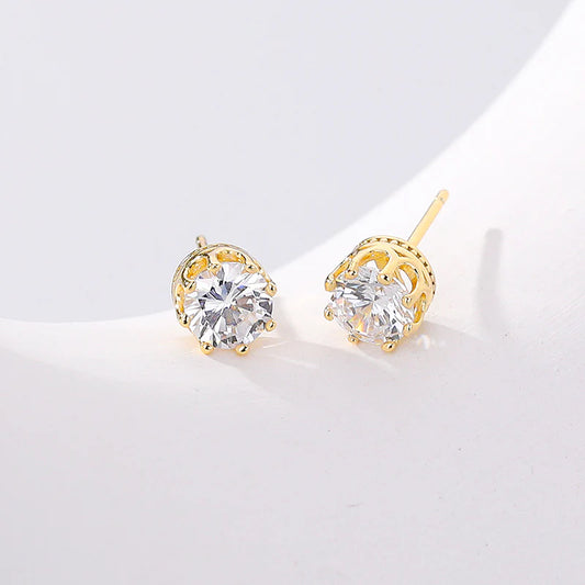 Golden Crown Zircon Studs – Classic 1 Carat Design