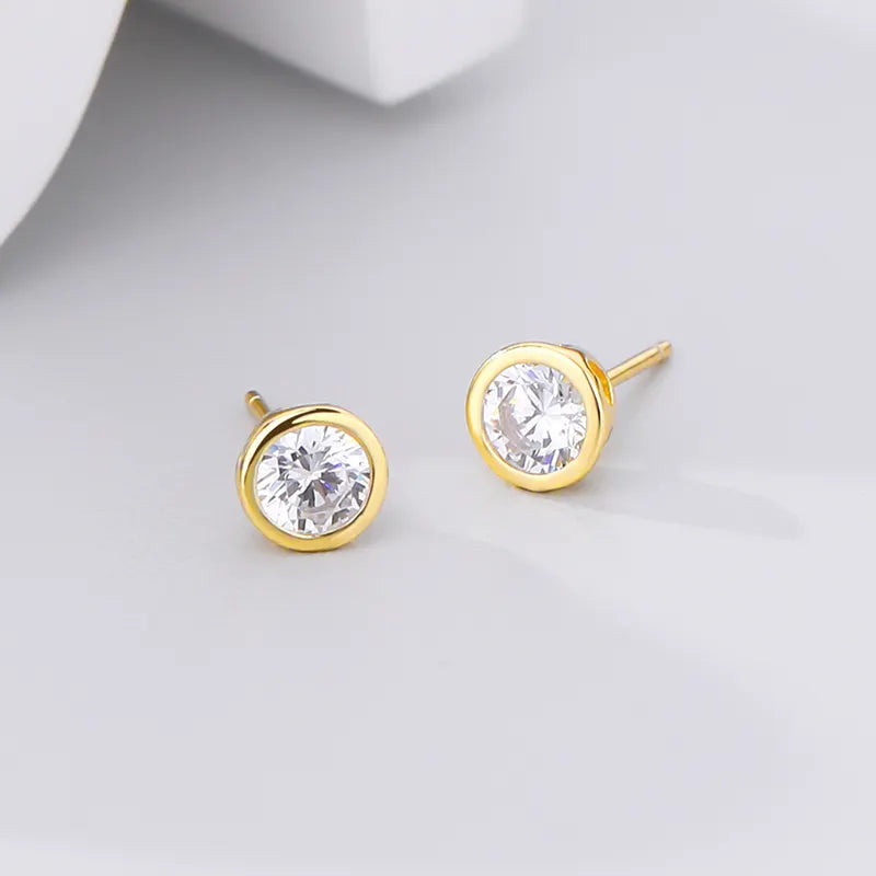 Classic Sparkle Studs – Gold Finish & Round Zircon