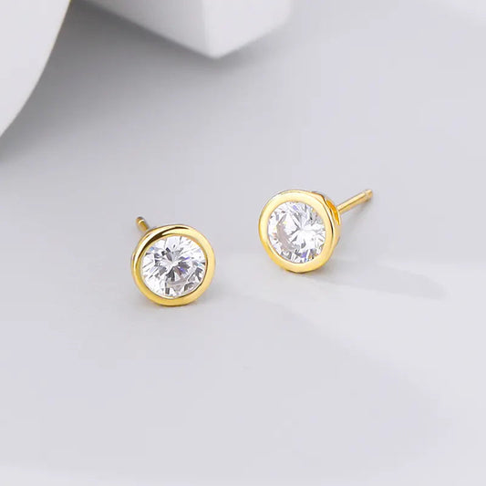 Classic Sparkle Studs – Gold Finish & Round Zircon