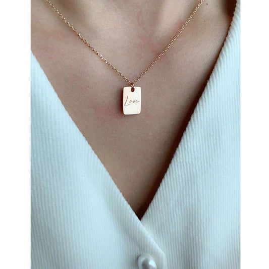 Modern Love Letter Necklace with Gold-Filled Rectangle Pendant