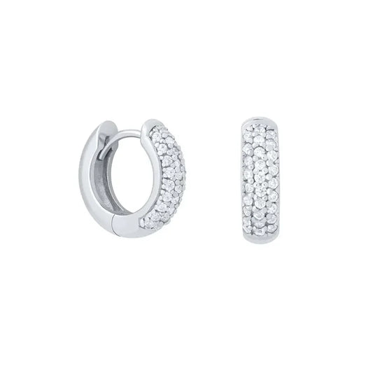 925 Sterling Silver Hoop Huggie Dimond Earring in Silver