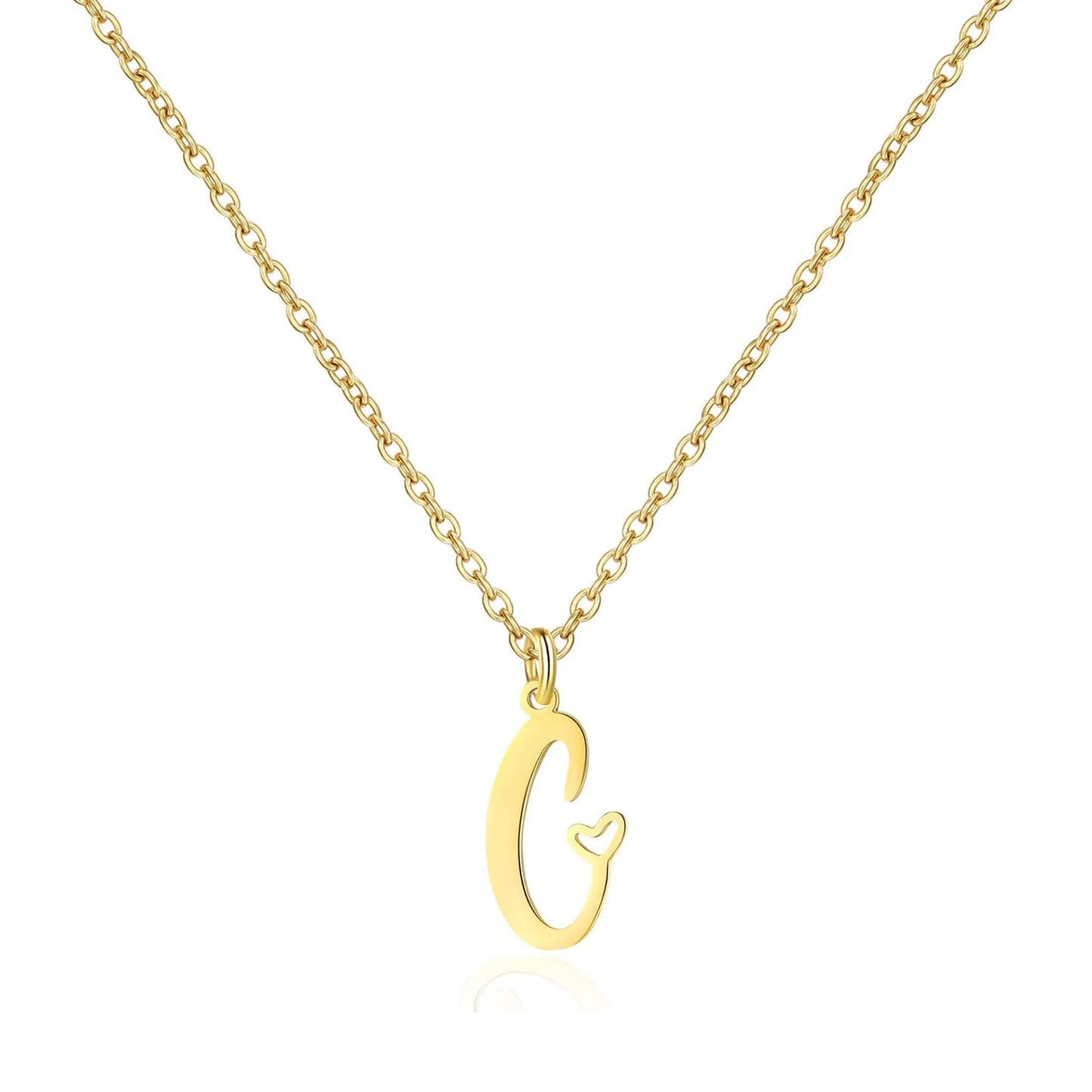 18K Gold Heart Initial Necklace
